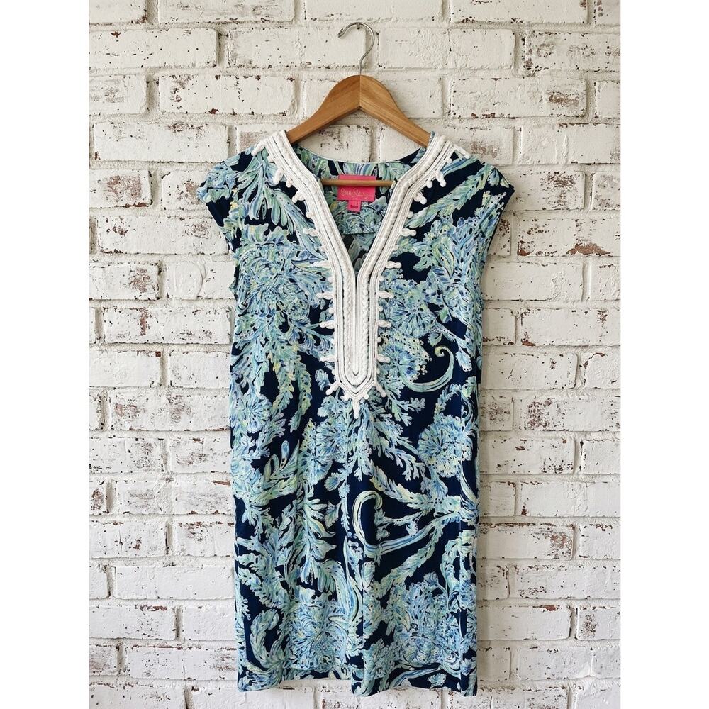 Lilly Pulitzer Soutache Tunic Dress Cotton S Good Blue Preppy Grandmillennial